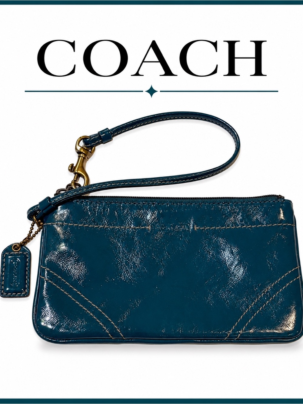 Coach Teal Patent Leather Wristlet EUC